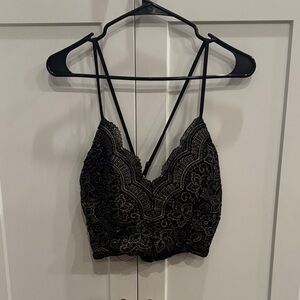 Intu Black Lace Strappy Crop Top Size Medium